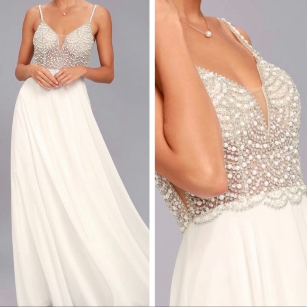 True Love White Beaded Rhinestone Maxi Dress Lulus